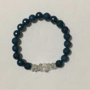 Blue Apatite and Herkimer Elegant Blue and Silver Beaded Bracelet